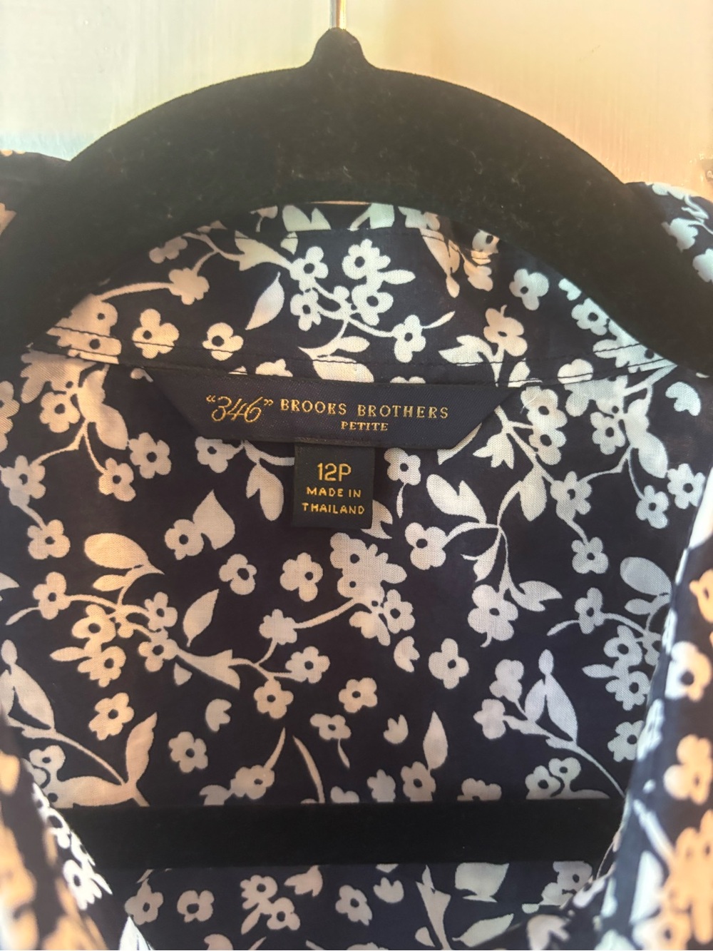 NWT Brooks Brothers 346 Petite Navy Floral Button Down Shirt 12P - Picture 2 of 5